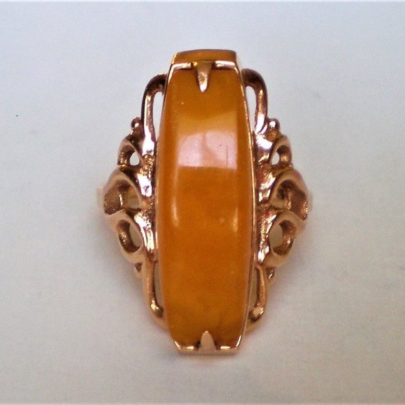 Russian 14K 583 Rose Pink Gold Baltic Butterscotch Egg Yolk Amber Cocktail RING - Picture 6 of 10